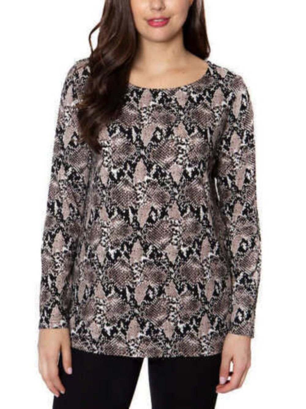 Mario Serrani Womens Crewneck Animal Print Top